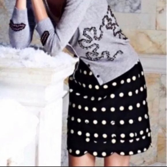 FLOREAT black cream polka dot cotton silk blend scallop skirt